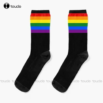Флаг гей-прайда Горизонтальная полоса на черных носках Уличные носки для скейтборда 360 ° Цифровая печать Рождественский новогодний подарок на заказ