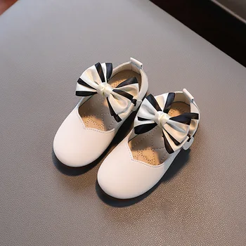 Детская обувь Маленькие кожаные туфли для девочек Мода Милый Бант Детская принцесса Обувь Новая нескользящая детская повседневная обувь на плоской подошве H22
