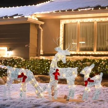  освещенные рождественские 2D украшения для оленей на открытом воздухе, предварительно освещенные рождественские сани Рудольфа и Санта-Клауса с огнями высокого качества