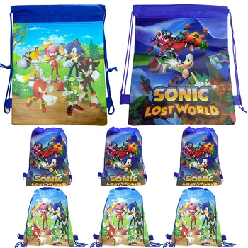 Sonic Подарочные пакеты С днем рождения Украшение вечеринки Sonic the Hedgehog Рюкзак Kids Favors Конфеты Сумка Sonic на шнурке Карман