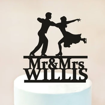  Custom Mr&Mrs Name Фигура для фигурного катания на коньках Свадебный торт Топпер, фигурное катание Пара Силуэт Вечеринка Декор для Годовщины Свадьбы