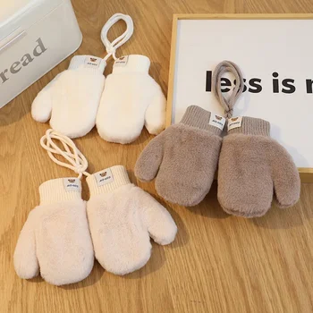  Зимние перчатки для детей Simplicity Solid Color Series Детские варежки для новорожденных Утолщение кролика Плюшевые теплые аксессуары для детей
