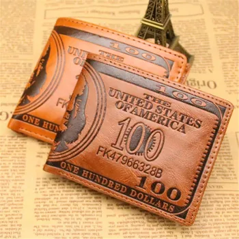 Dihope Мужские кошельки с 100 долларами США Узор Кошелек Мужской кожаный кошелек Держатель для фотокарт Модный кошелек большой емкости