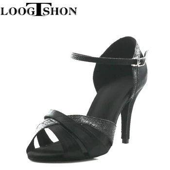 Loogtshon Обувь для латиноамериканских танцев Обувь для джазовых танцев Женская танцевальная обувь Черная женская танцевальная обувь Свадебная обувь Кубинский каблук 7,5-10см