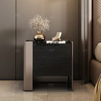 Итальянская минималистичная кожаная прикроватная тумбочка с седлом Высококачественная креативная прикроватная тумбочка Спальня Модный шкаф