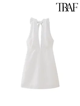 TRAF 2023 Женское платье с недоуздками Женские мини-платья с рюшами для женщин Сексуальные женские платья с открытой спиной Летнее платье с открытыми плечами