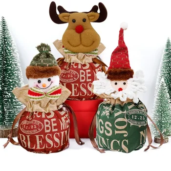Новые рождественские подарочные пакеты Рождественские яблочные сумки Мультяшные трехмерные конфеты Санта-Клауса Лось Продано