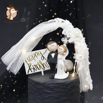 Принц и принцесса Смола Свадебная кукла Торт Топпер Невеста и невеста романтический брак для украшения свадебного торта на день рождения