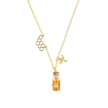 Ожерелье шмеля-Сотовое ожерелье для женщин -Медовая банка Асимметричное ожерелье Костюм пчелы Женщины