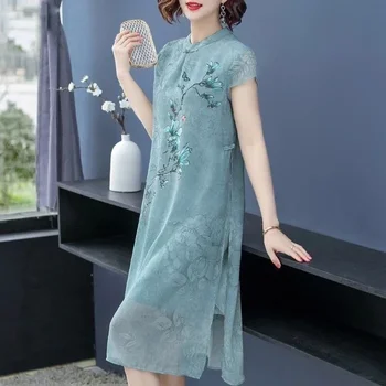 Вышивка Свободный Qipao Новый Этнический Стиль Мода Элегантная Женская Одежда Vestido De Festa Платья Повседневное платье для женщин Лето
