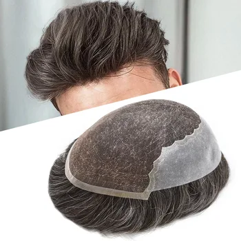 Системы для волос для мужчин Французское кружево Натуральная линия Human Mens Toupee Light Density Replacement System