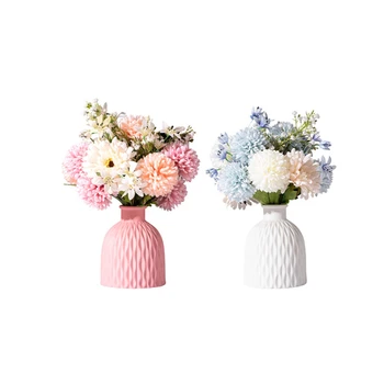 Искусственные цветы с вазой Шелковый букет цветов с текстурированной керамической вазой для декора домашнего офиса