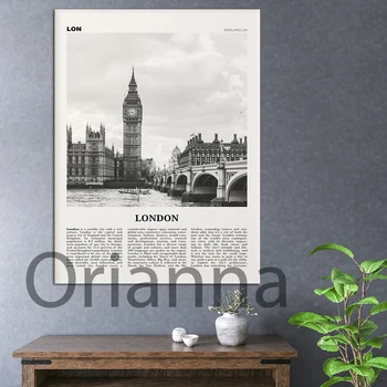London PrintS Черно-белый мост, Лондон Настенное искусство Ретро плакат, Англия, Великобритания Великобритания Европа Настенный декор Картины на холсте