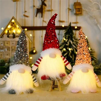 Новое милое рождественское украшение Санта-Гнома со шляпой Креативный подарок Мультфильм Плюшевая кукла Светящийся гном Новогодний подарок