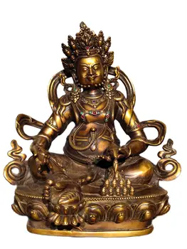  Восточные античные произведения искусства 18-20 веков, старая бронзовая желтая скульптура тибетского Будды Джамбала, высота 30 см, длина 25 см