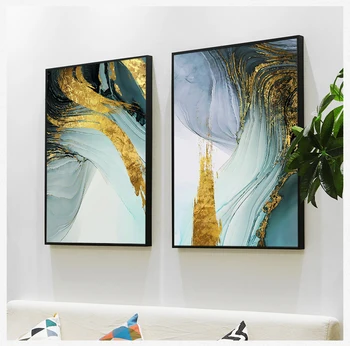 Синяя и печатная настенная картина для гостиной Стильный Cuadro Decorativo Современный абстрактный зеленый золотой фольга холст искусство мода