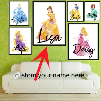  персонализированное пользовательское ваше имя на плакате принцессы Диснея для декора спальни абстрактная белоснежка холст живопись настенное искусство