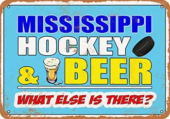 Металлическая вывеска - Хоккей и пиво Миссисипи - Винтажный вид