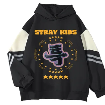 Kpop Stray Kids 5-STAR Мужская/женская цветовая комбинация Толстовка с капюшоном с длинным рукавом Свободная повседневная толстовка Пара Стиль унисекс Уличная одежда Топ