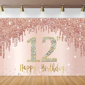 розовое золото фотография фон вечеринка принадлежности с 12-летним днем рождения знак плакат фон баннер декор