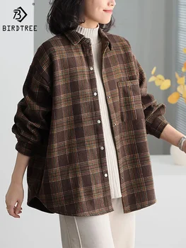 Новая осенняя хлопковая плюшевая рубашка пальто Женщины разработанные теплые топы Девушка Плед с длинным рукавом Свободные повседневные ретро блузки Зима T3D335QM