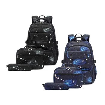 3 шт. Школьный рюкзак с изолированной сумкой для ланча Сумка для карандашей с несколькими карманами