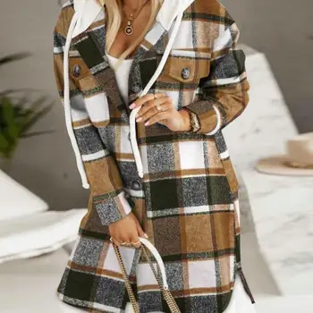 теплый свитер стильный женский свитер с капюшоном пальто трикотажный толстый контрастный цвет для осенне-зимней моды женский длинный кардиган