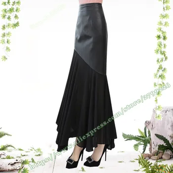 Офисная женская юбка 2023 Летняя корейская мода Slim Fit Chiffon PU Leather Fishtail OL Office formalДлинные макси-юбки для женщин