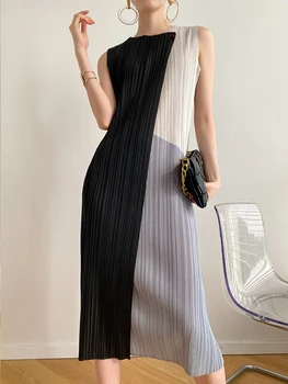 ALSEY Miyake плиссированное платье-жилет без рукавов Женское женское 2023 лето Новый корейский колорблокинг пуговица Модный дизайн Эстетическая одежда
