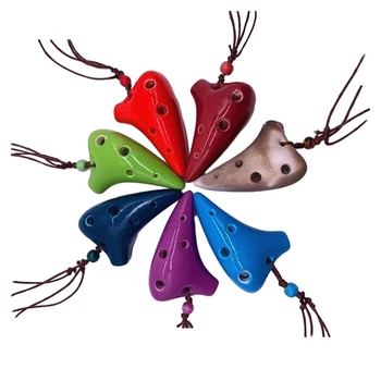 Традиционная керамическая окарина с 6 отверстиями C Тон Несгибающийся Добавить веселье Красочный любитель музыки Мини Ocarina с ремешком для начинающего ребенка