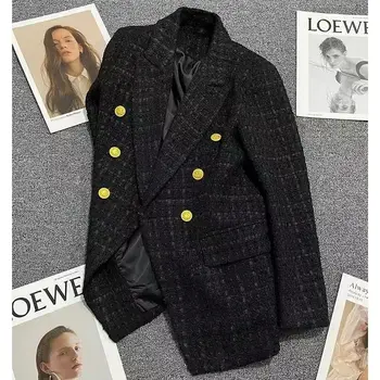 Большой размер женское маленькое ароматное пальто осень и зима новое шерстяное пальто двубортный британский тренд маленький костюм женщина