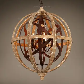 Глобус Деревянная люстра Спальня Гостиная Подвесные светильники Античная круглая сфера Деревянная люстра для кухни в фойе главной спальни