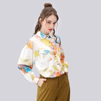 Шикарный корейский стиль Повседневная женская рубашка с длинным рукавом Женская шифоновая блузка 2021 Летние пуговицы Отложной воротник Женские топы