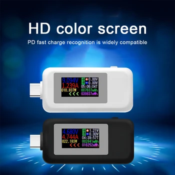 Type-C Двунаправленный тестер Цветной экран 4-30 В USB Измеритель тока и напряжения HD Дисплей 0-150 Вт Точное измерение
