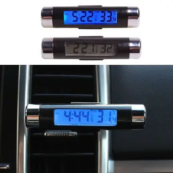  светодиодная синяя подсветка с зажимом 2 в 1 цифровой дисплей часы электронный термометр автомобильные цифровые часы дисплей температуры