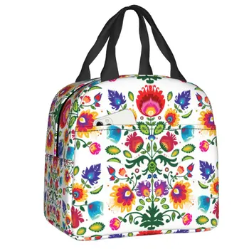 Польская народная цветочная сумка для ланча для женщин Герметичная польская цветы Художественный холодильник Термоизолированный ланч-бокс Работа Еда Пикник Сумки