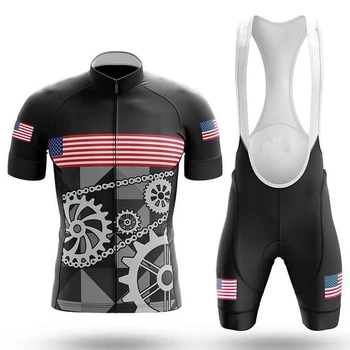 США Велосипедный комплект Шорты Нагрудник Велосипед Джерси Велосипедная рубашка Одежда с коротким рукавом Велосипед Скоростной спуск MTB Горный костюм