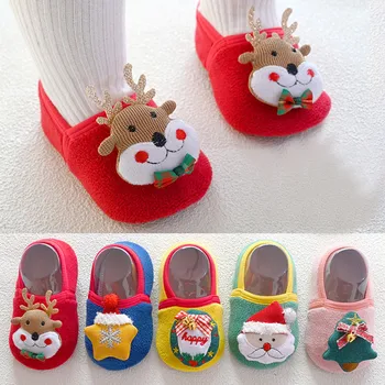 Рождественская детская обувь Кроссовки для мальчиков и девочек Кроссовки с мягким дном Повседневная осень-зима Милая теплая обувь для новорожденных для малышей