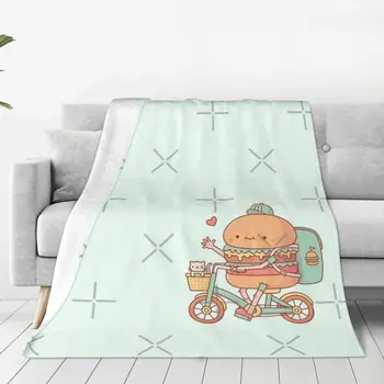 Симпатичный бургер на велосипеде Фаст-фуд Доставка Одеяло Покрывало На кровати Плюшевое мягкое постельное одеяло Сверхлегкий
