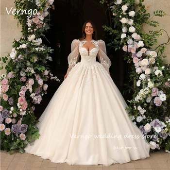 Verngo 2023 Принцесса Бальные платья Тюль Свадебные платья с жакетом Пышные длинные рукава Аппликации Свадебные платья Robe de mariage