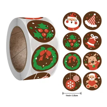  500 шт. / рулон 2,5 см Рождественское искусство Бумажные наклейки Многоцветные круглые рождественские Санта-Клаус DIY Скрапбук Деко Для подарочных карт Пакеты