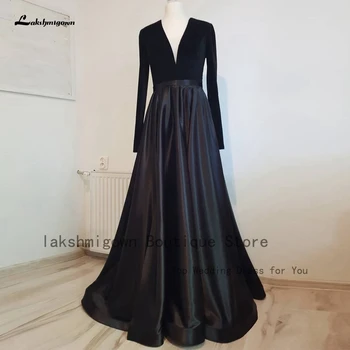 Простые черные атласные свадебные платья с длинным рукавом для женщин Халат с V-образным вырезом Элегантные свадебные платья 2022 Vestidos de Novia