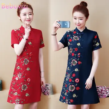 Китайский традиционный Винтаж Модифицированный Cheongsam Новый современный Короткий рукав Свадебное платье Qipao Женская одежда
