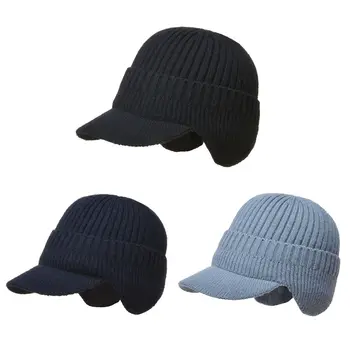  Уличная теплая шерстяная шапка-бини для защиты ушей Мужская вязаная шапка с полями