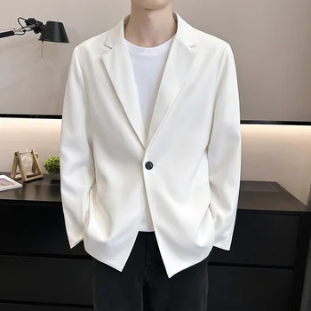  черный белый мужской повседневный пиджак пиджак стильный костюм оверсайз пальто мужской твердый на одну пуговицу свободная верхняя одежда одежда